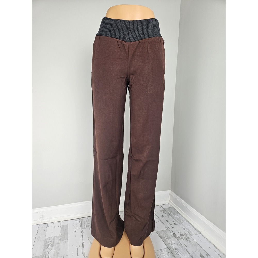 WeWoreWhat Low Rise Pant Cacao Brown Grey Rib Waist Suiting Twill S